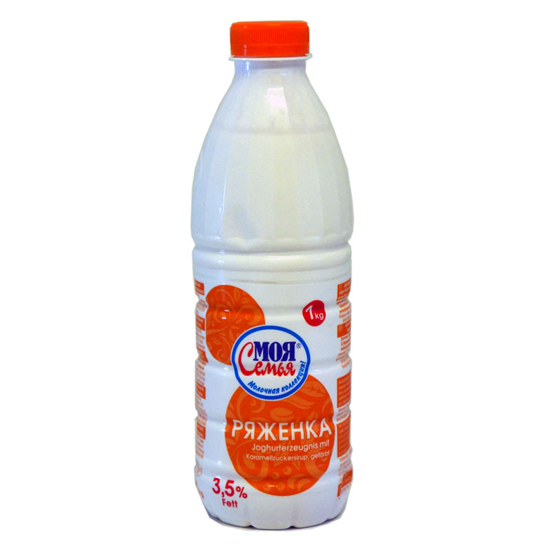 Ryazhenka, «Moya semya», 1 L ( Produit à base de yaourt coloré au sirop de caramel )